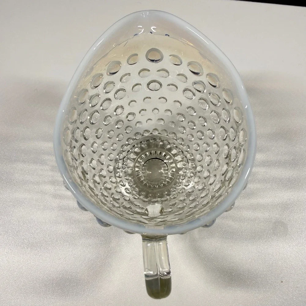 Anchor Hocking Fenton Moonstone Opalescent Hobnail Glass Creamer Vintage 3.5
